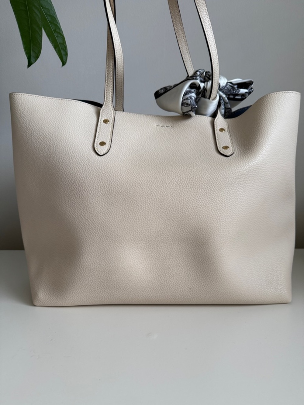 Coach Pebbled Chalk Leather Town Tote with Brown Pouch and a scarf accent - Picture 5 of 13